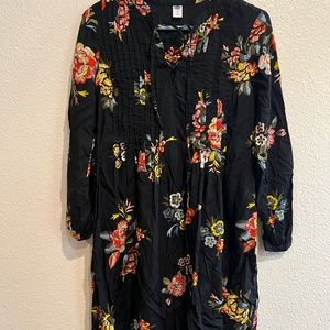 Old Navy Women's Dress ‎ Prairie Black Floral Long Sleeve Rayon V Neck Flowy